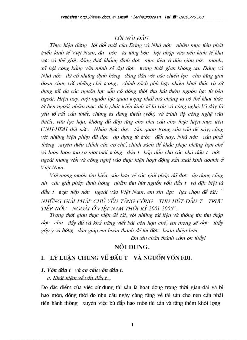 Những giải pháp chủ yếu tăng cường thu hút đầu tư trực tiếp nước ngoài ở việt nam thời kỳ 2001 2005