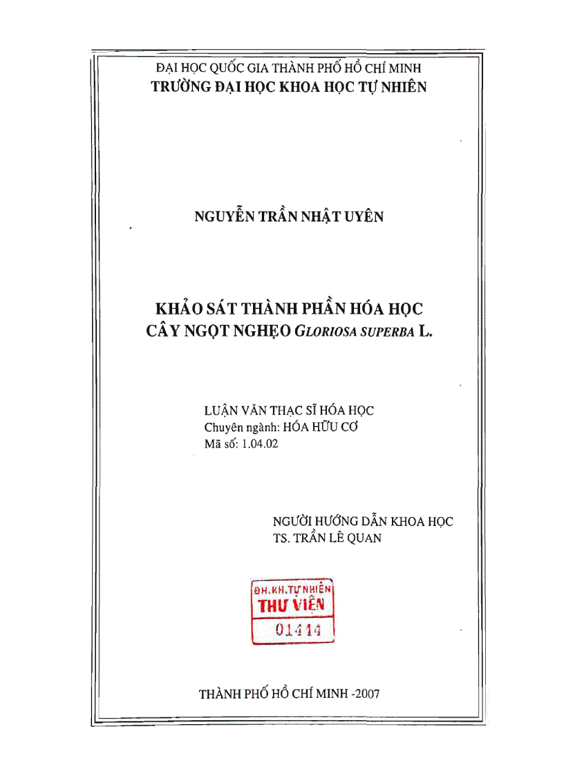 Khảo sát thành phần hóa học cây ngọt nghẹo gloriosa superba l