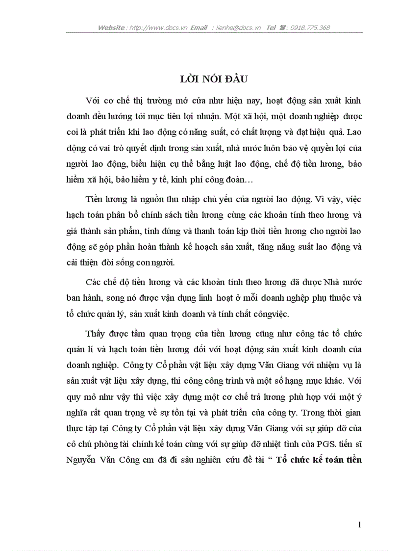 Tổ chức kế toán tiền lương và các khoản trích theo lương tại Công ty Cổ phần vật liệu xây dựng Văn Giang