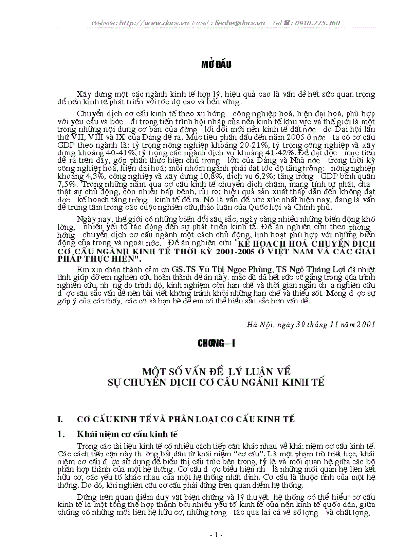 Kế hoạch hoá chuyển dịch cơ cấu ngành kinh tế thời kỳ 2001 2005 ở VN các giải pháp thực hiện