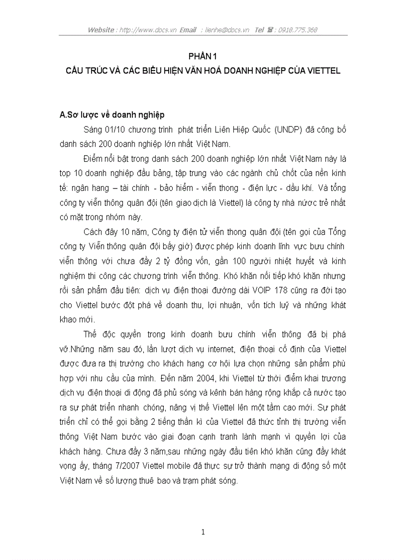 Văn hoá doanh nghiệp của Viettel lt văn hoá gt