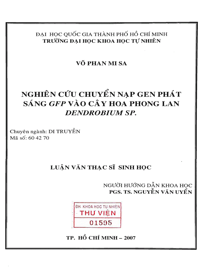 Nghiên cứu chuyển nạp gen phát sáng gfp vào cây hoa phong lan dendrobiumsp