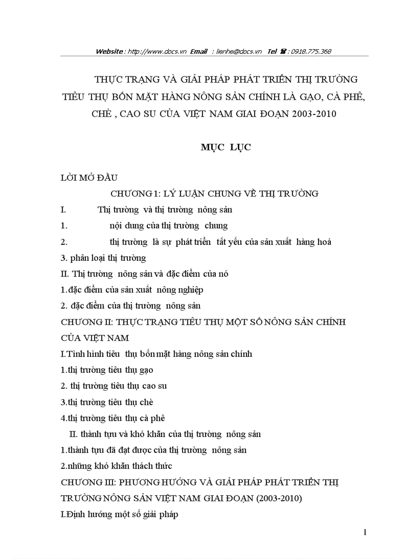 Thực trạng và giải pháp phát triển thị trường tiêu thụ bốn mặt hàng nông sản chính là gạo cà phê chè cao su của việt nam giai đoạn 2003 2010