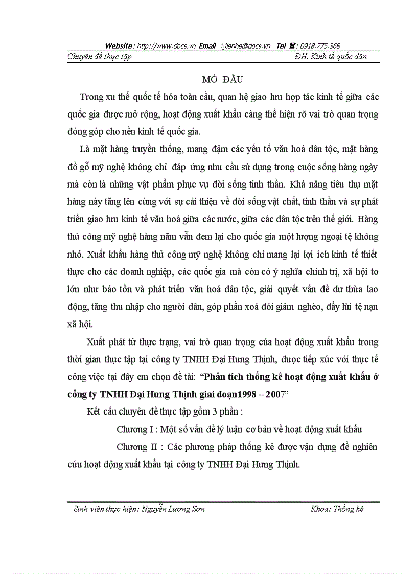 Phân tích thống kê hoạt động xuất khẩu ở công ty TNHH Đại Hưng Thịnh giai đoạn1998 2007