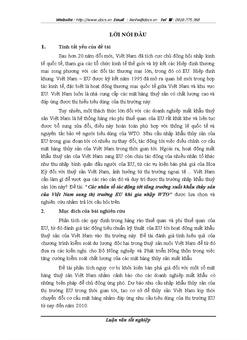 Các nhân tố tác động tới tăng trưởng xuất khẩu thủy sản của Việt Nam sang thị trường EU khi gia nhập WTO
