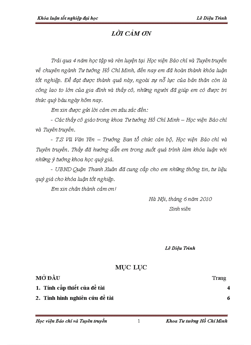 Vận dụng tư tưởng Hồ Chí Minh về cán bộ và công tác công tác cán bộ vào xây dựng đội ngũ cán bộ ở quận Thanh Xuân trong giai đoạn hiện nay