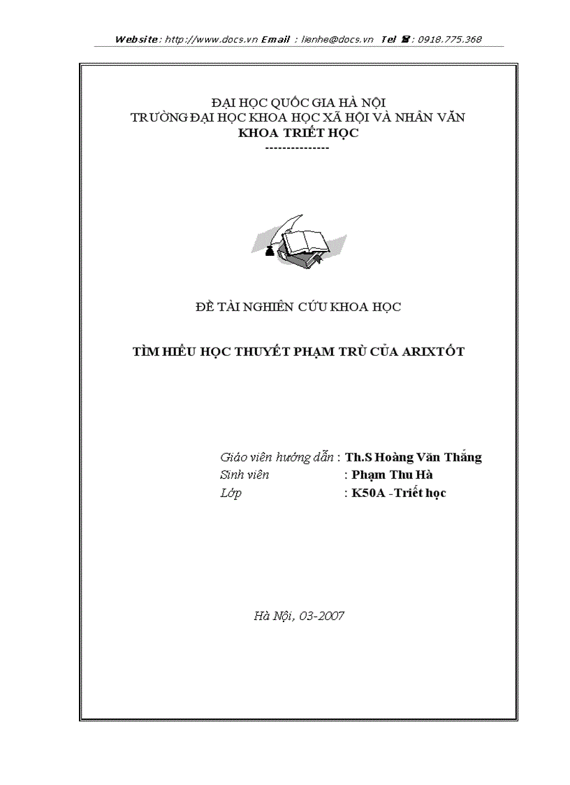 Tìm hiểu học thuyết phạm trù của arixtốt