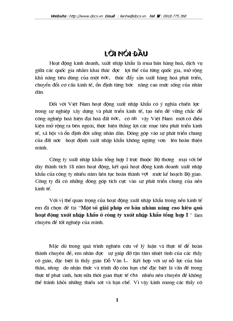 1số giải pháp cơ bản nhằm nâng cao hiệu quả hoạt động xuất nhập khẩu ở Công ty XNK tổng hợp