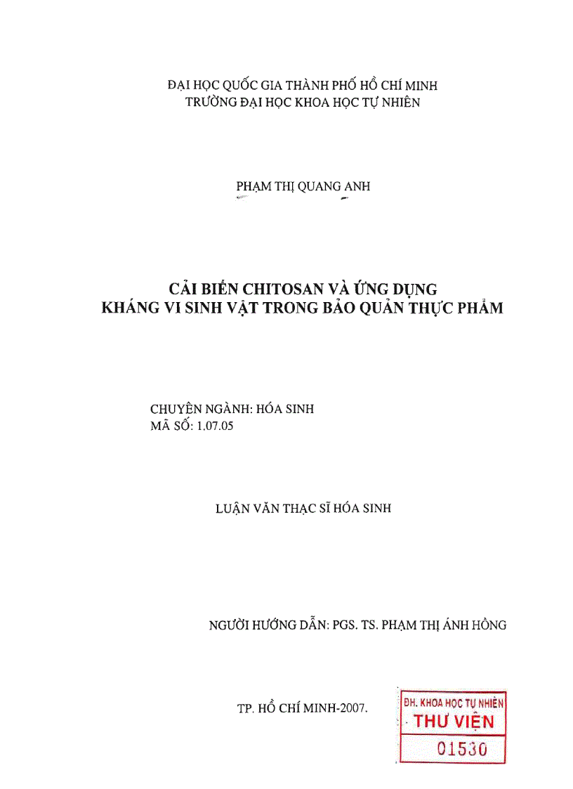 Cải biến chitosan và ứng dụng kháng vi sinh vật trong bảo quản thực phẩm