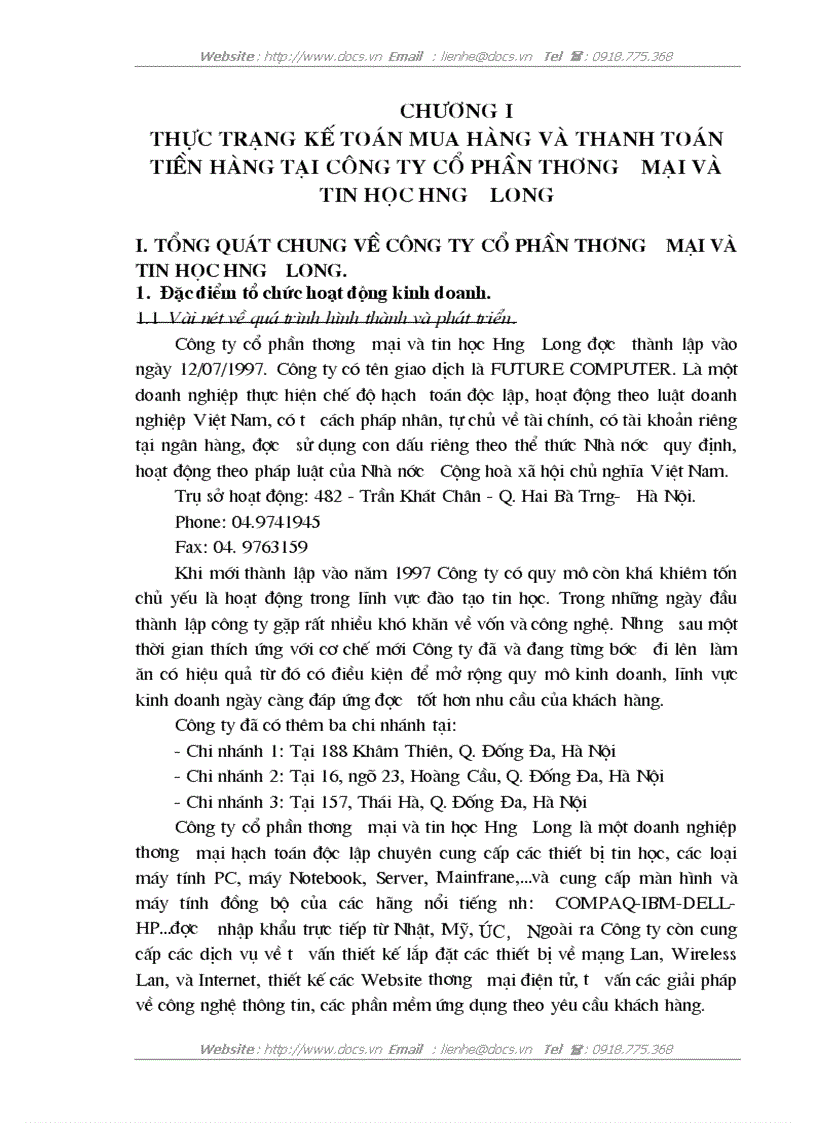 Thực trạng kế toán mua hàng và thanh toán tiền hàng tại Công ty CP thương mại và tin học Hưng Long