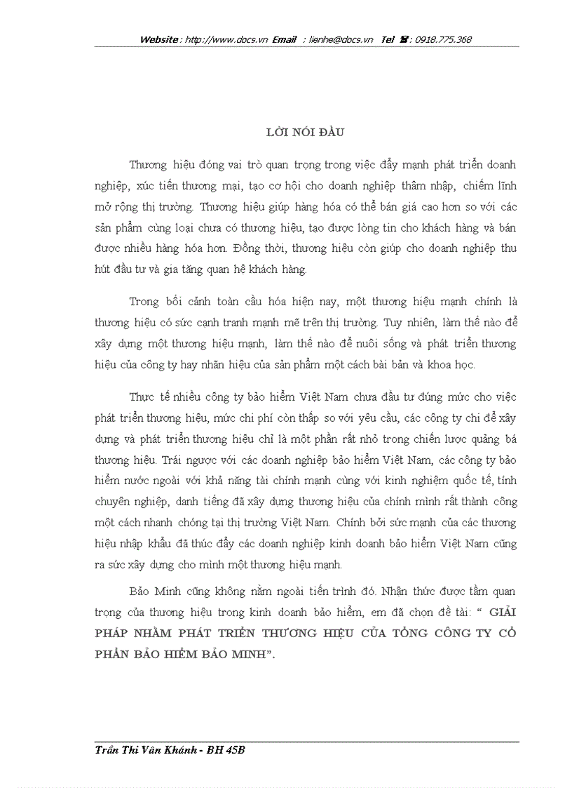 Giải pháp nhằm phát triển thương hiệu của tổng công ty cổ phẩn bảo hiểm bảo minh
