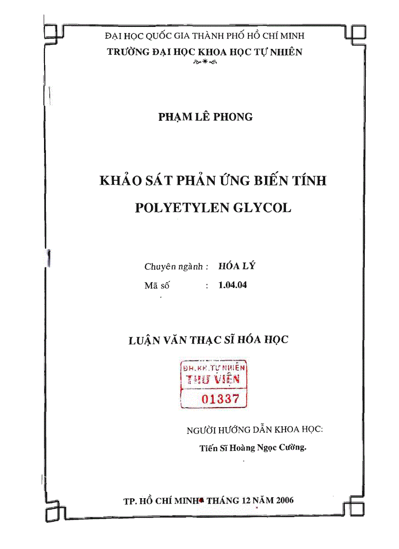 Khảo sát phản ứng biến tính polyetylen glycol