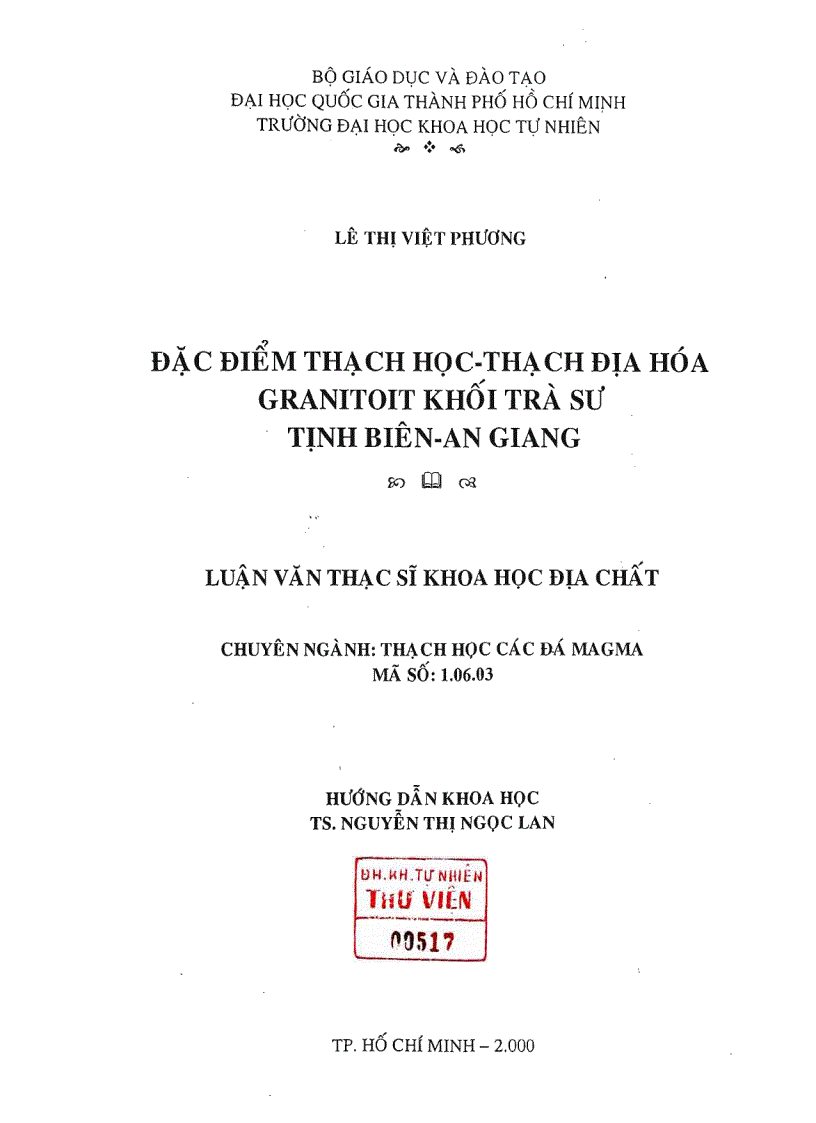 Đặc điểm thạch học thạch địa hóa granitoit khối trà sư tịnh biên an giang