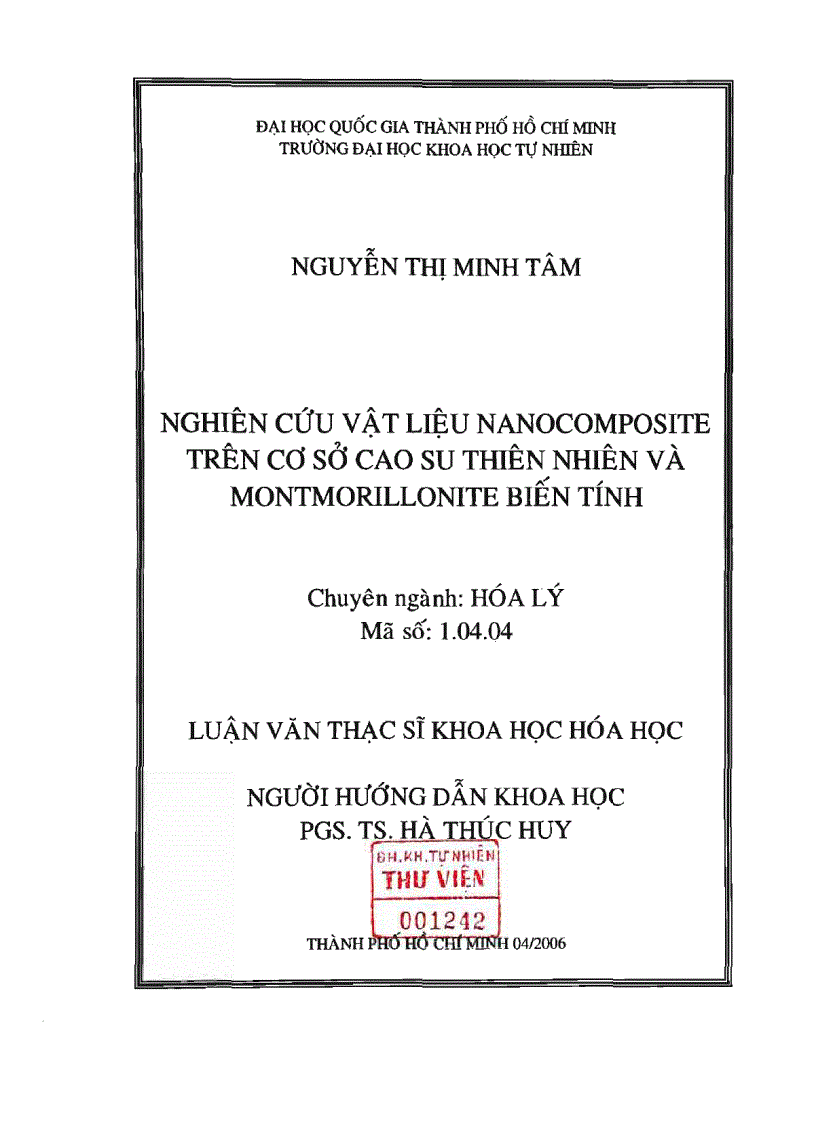 Nghiên cứu vật liệu nanocomposite trên cơ sở cao su thiên nhiên và montmorillonite biến tính