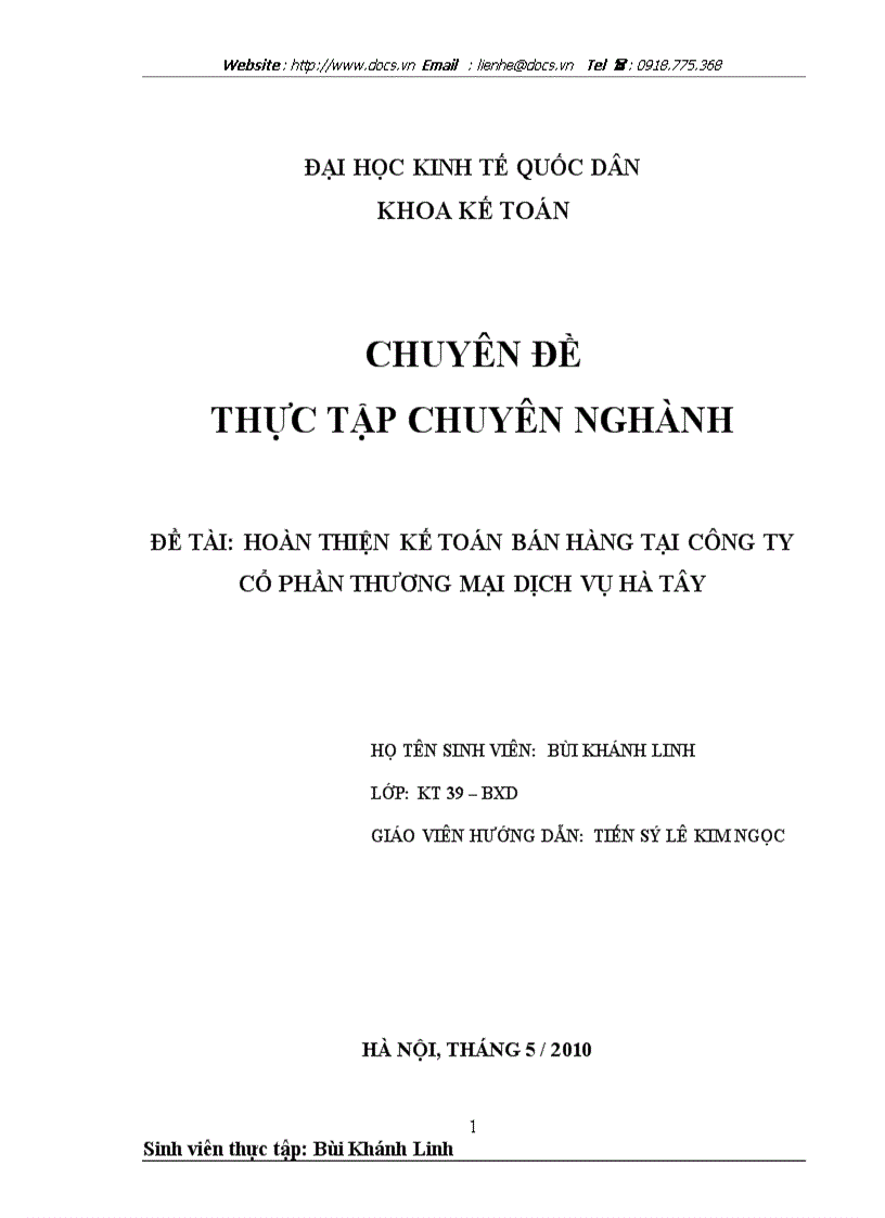 Hoàn thiện kế toán bán hàng tại Công ty CP dịch vụ thương mại Hà Tây ko lý luận
