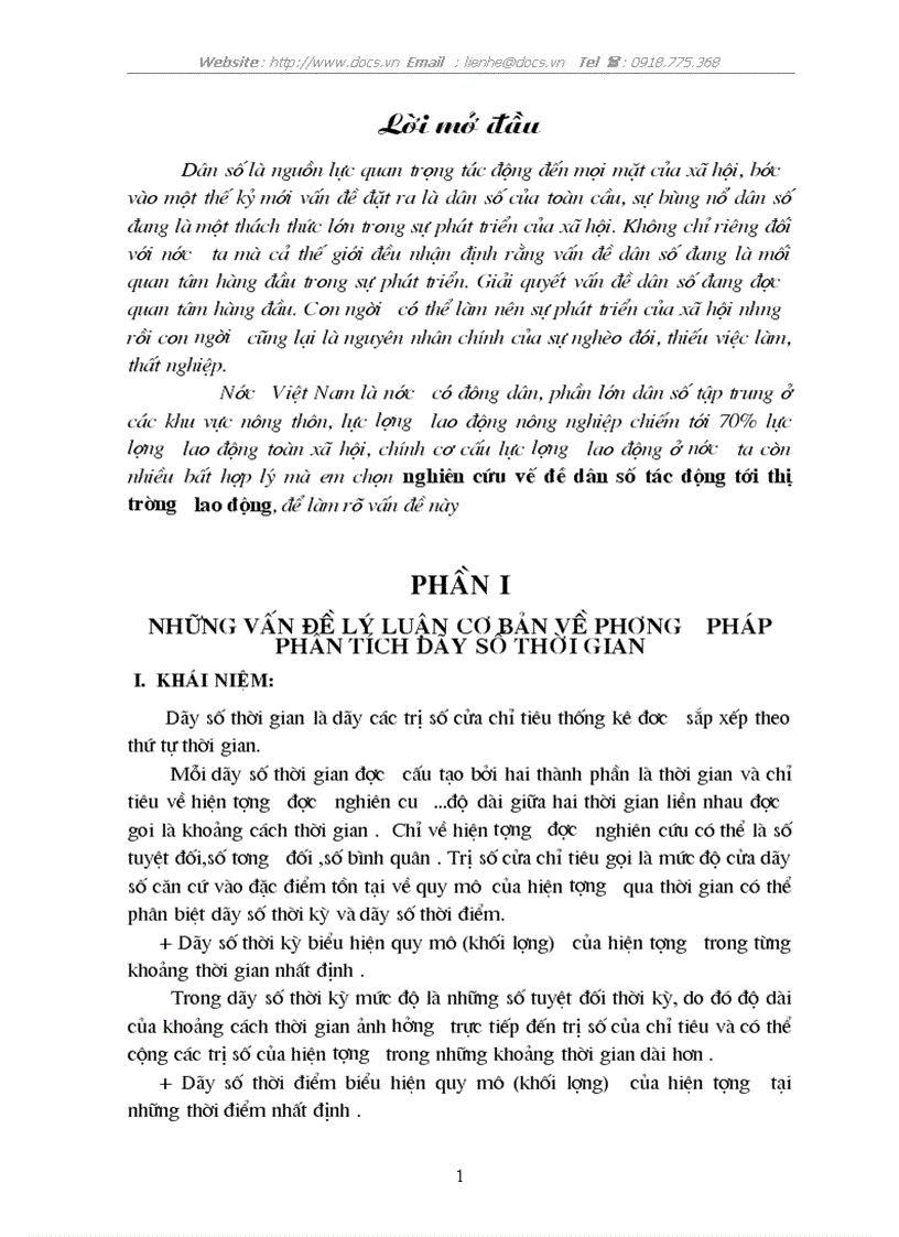 Nghiên cứu vấn đề dân số tác động tới thị trường lao động Vận dụng phương pháp dãy số thời gian dự đoán thống kê ngắn hạn để