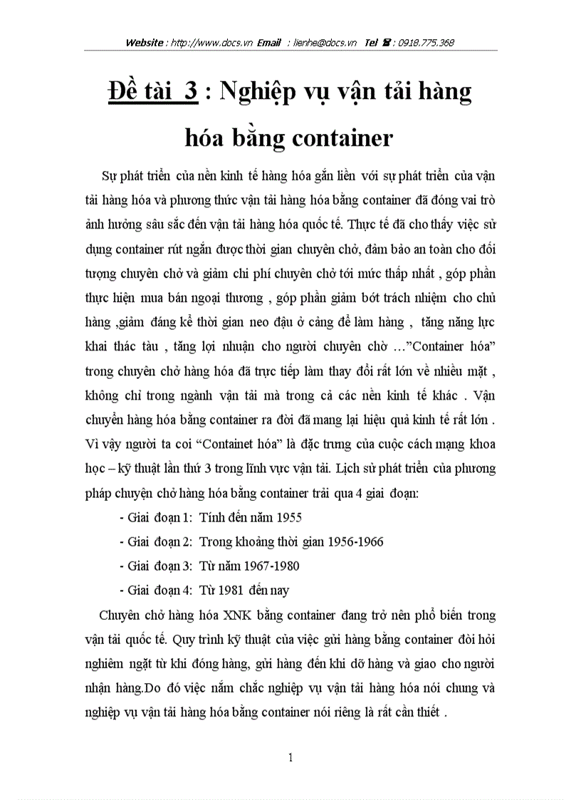 Nghiệp vụ vận tải hàng hoá bằng container