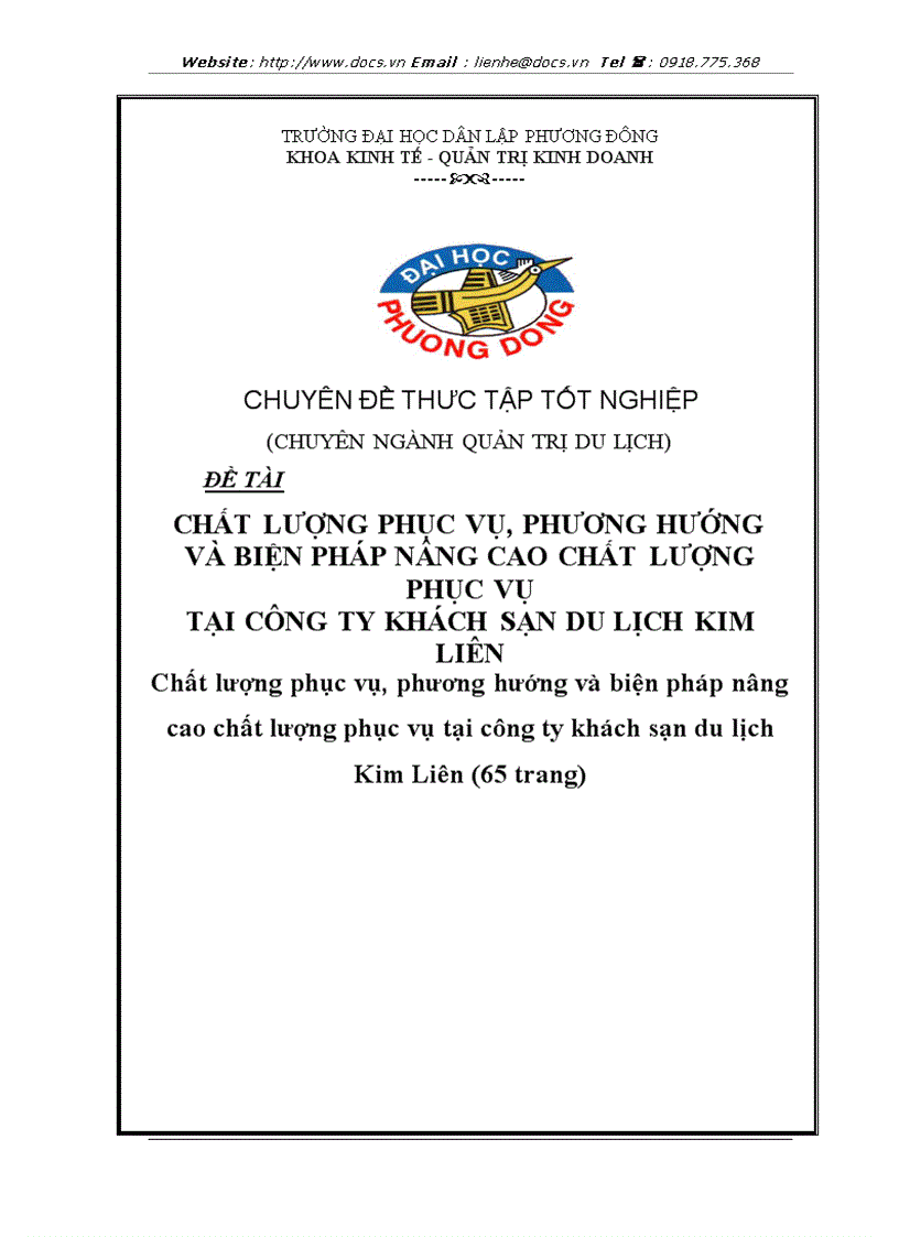 Chất lượng phục vụ phương hướng và biện pháp nâng cao chất lượng phục vụ tại công ty khách sạn du lịch kim liên