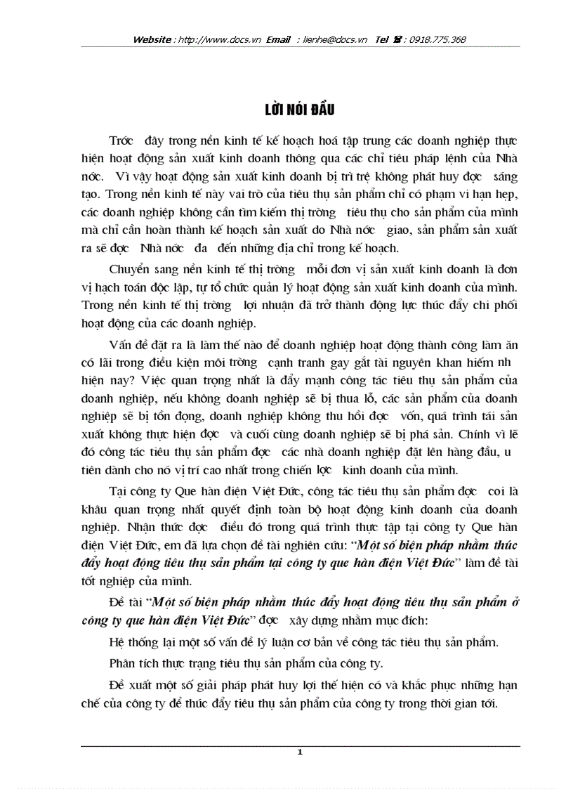 Một số biện pháp nhằm thúc đẩy hoạt động tiêu thụ sản phẩm ở công ty que hàn điện Việt Đức