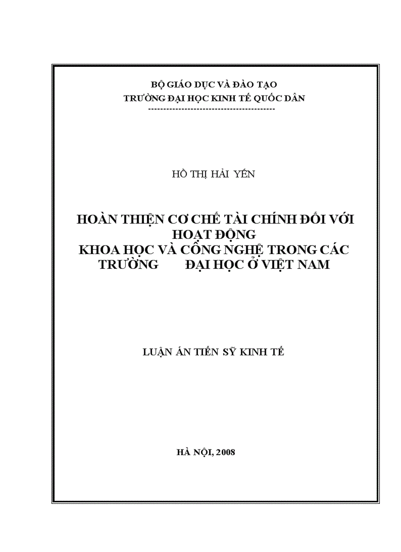 Hoàn thiện cơ chế tài chính đối với hoạt động KH CN trong các trường đại học ở Việt Nam