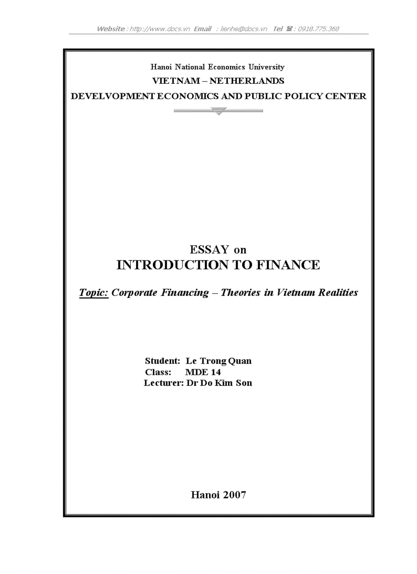 Corporate Financing Theories in Vietnam Realities lt Eng gt