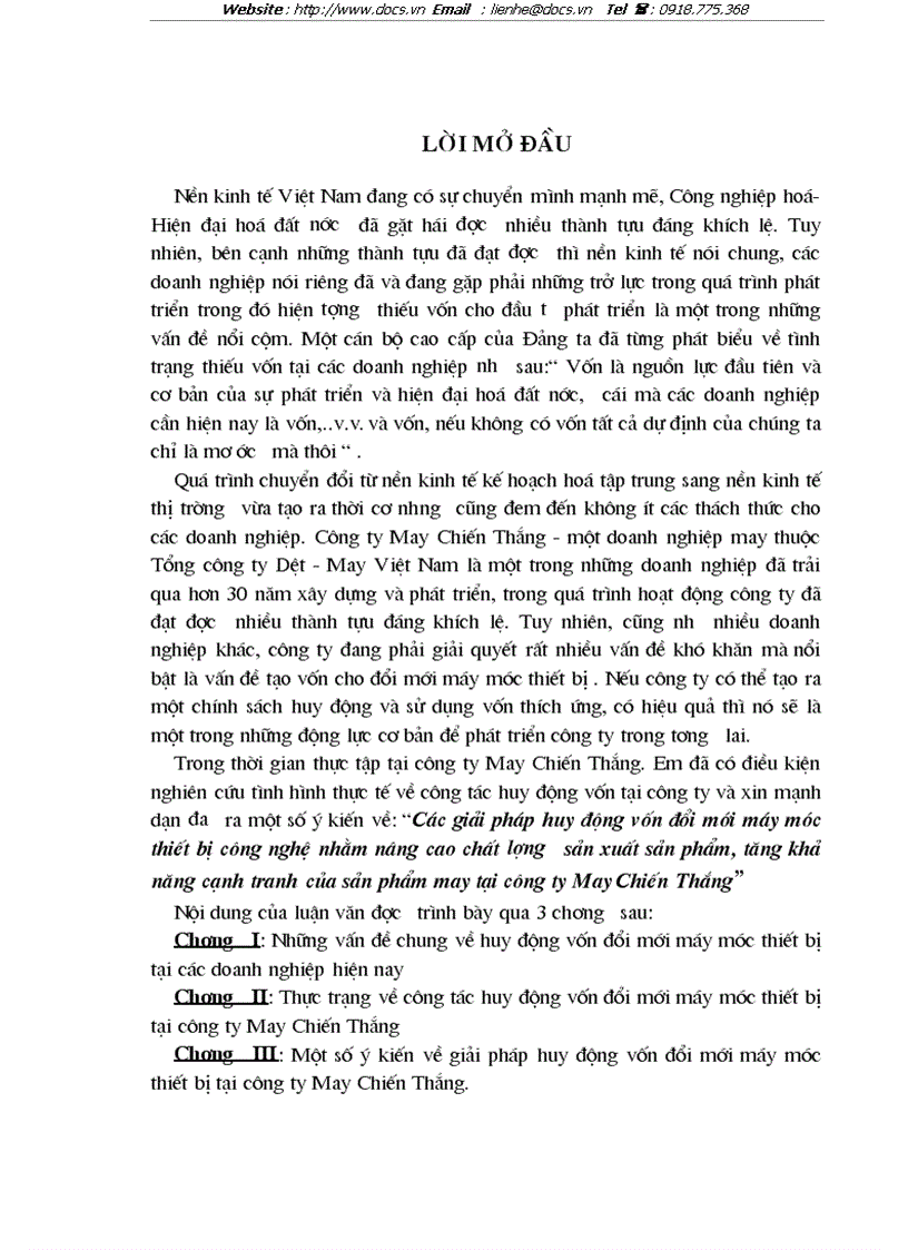 Các giải pháp huy động vốn đổi mới máy móc thiết bị công nghệ nhằm nâng cao chất lượng sản xuất sản phẩm tăng khả năng cạnh tranh của sản phẩm may
