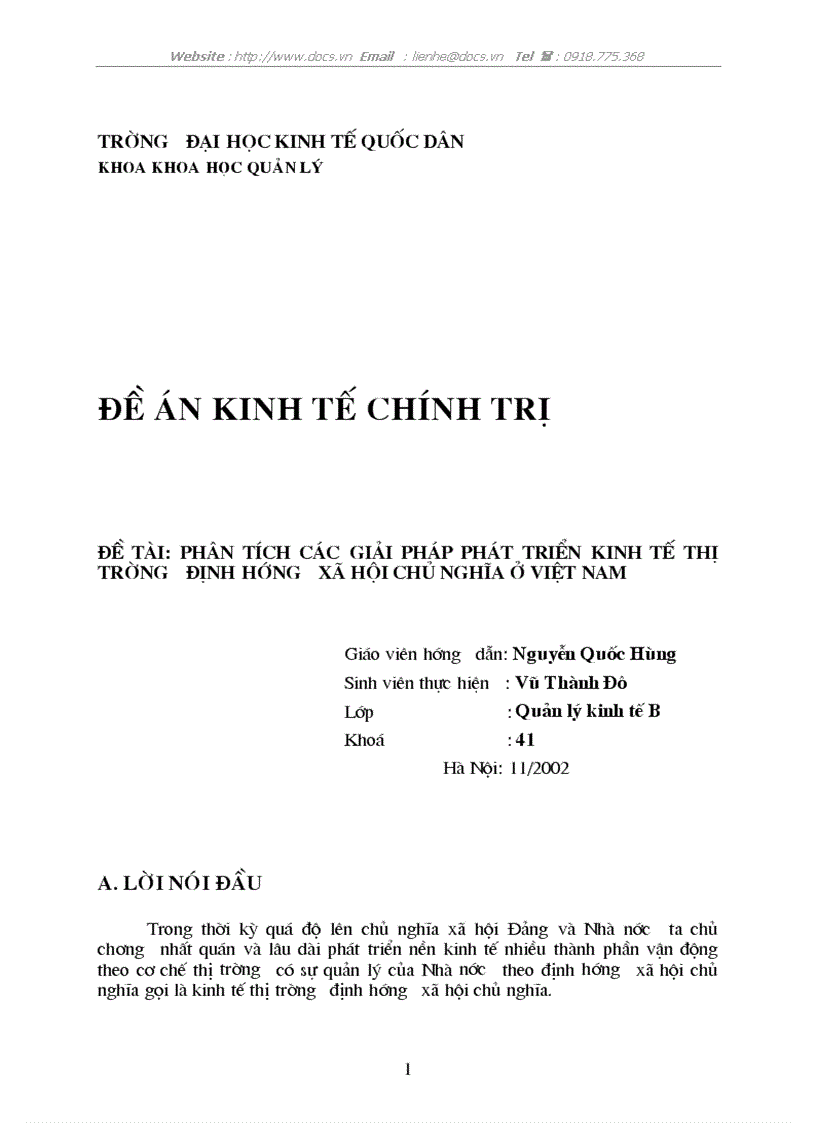 Phân tích các giải pháp phát triển kinh tế thị trường định hướng xã hội chủ nghĩa ở việt nam