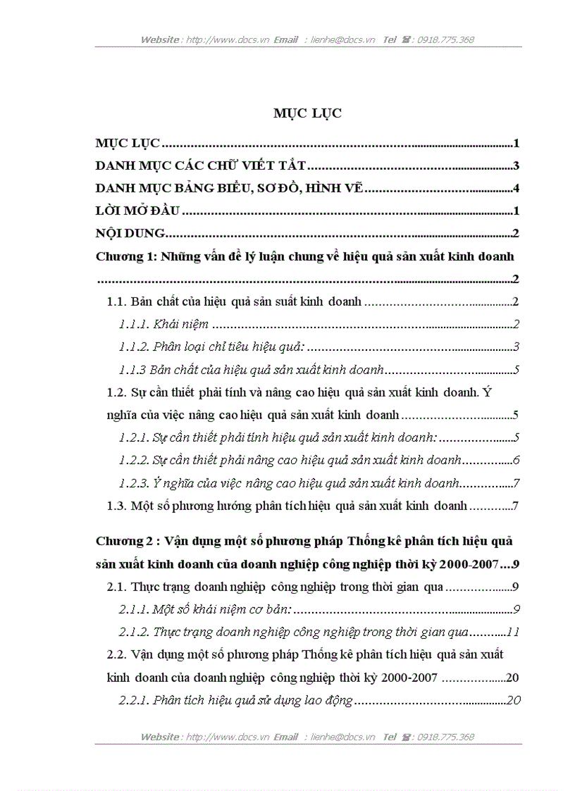 Vận dụng một số phương pháp Thống kê phân tích hiệu quả sản xuất kinh doanh của doanh nghiệp công nghiệp thời kỳ 2000 2007