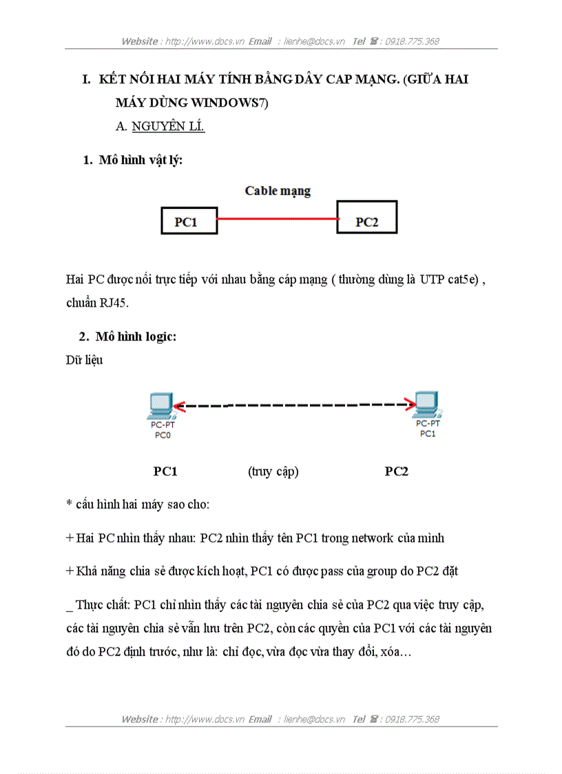 Kết nối hai máy tính bằng dây cap mạng giữa hai máy dùng windows7