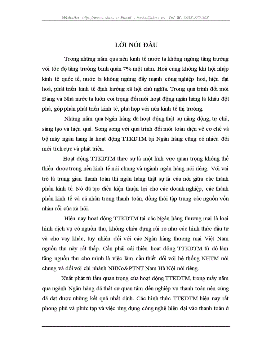 Giải pháp phát triển hoạt động TTKDTM tại chi nhánh NHNo PTNT Nam Hà Nội