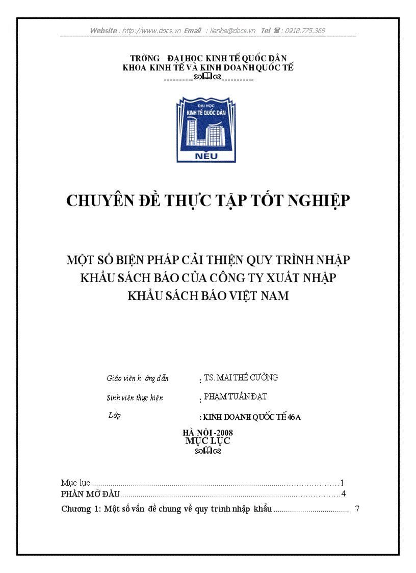 Một số biện pháp cải thiện quy trình nhập khẩu sách báo của công ty xuất nhập khẩu sách báo việt nam