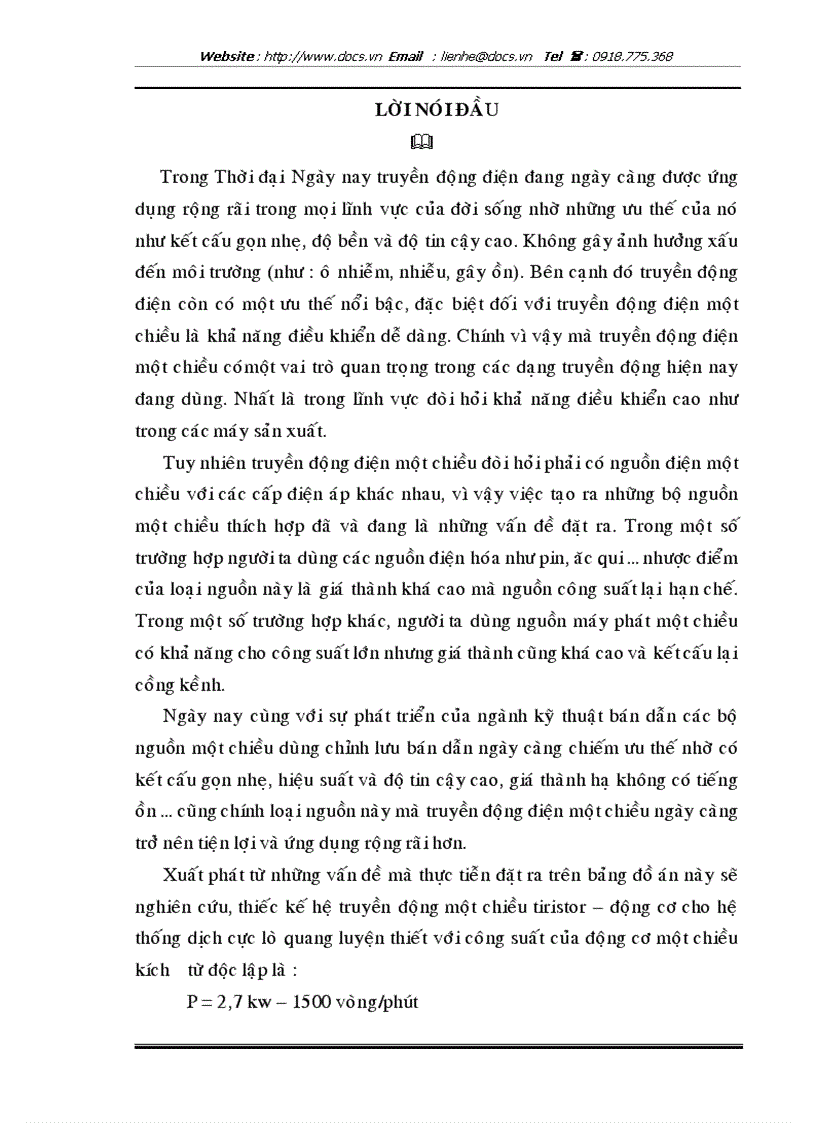 Nghiên cứu thiếc kế hệ truyền động một chiều tiristor động cơ cho hệ thống dịch cực lò quang luyện thiết
