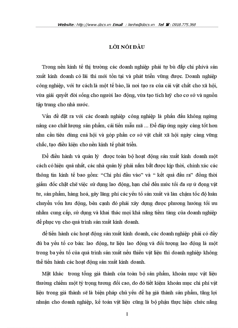 Phương hướng hoàn thiện hạch toán vật liệu tại công ty hoá chất mỏ
