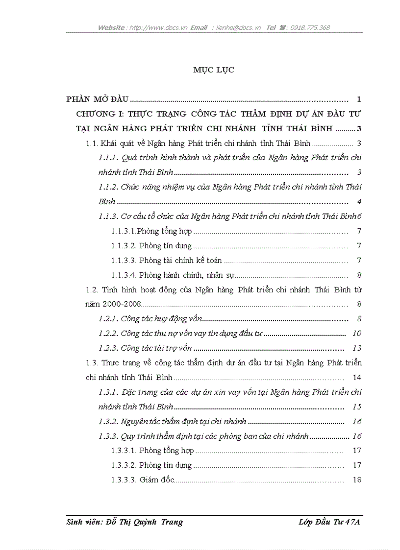 Một số giải pháp nhằm nâng cao chất lượng công tác thẩm định dự án đầu tư tại ngân hàng phát triển chi nhánh tỉnh thái bình