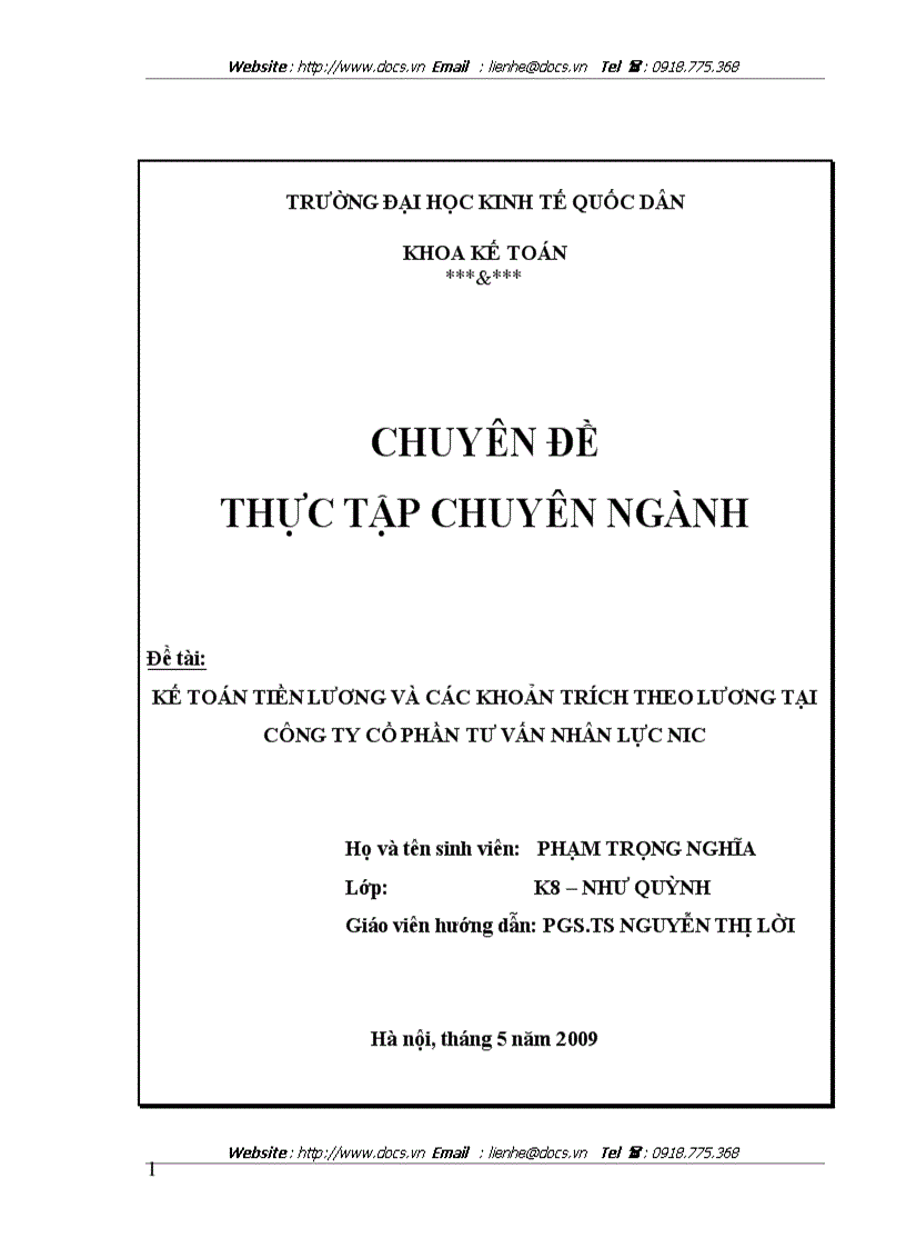 Kế toán tiền lương và các khoản trích theo lương tại Công ty CP tư vấn nhân lực Nic