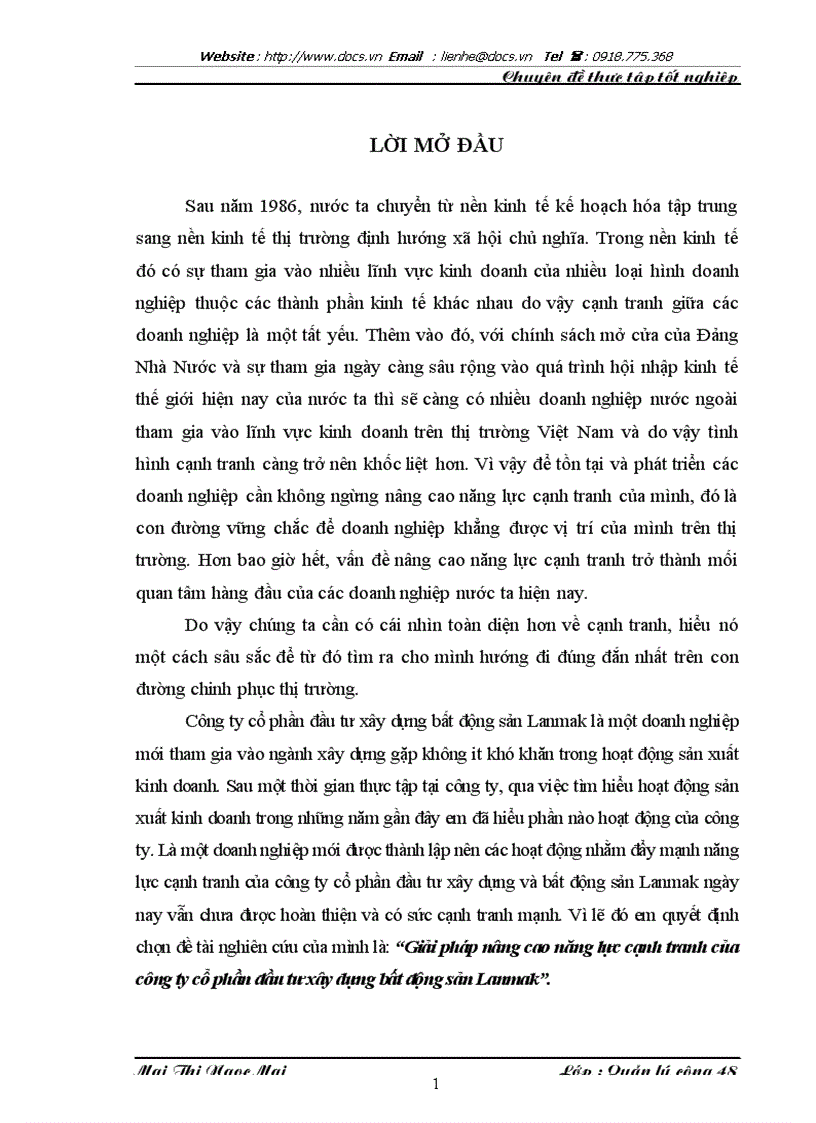 Giải pháp nâng cao năng lực cạnh tranh của công ty cổ phần đầu tư xây dựng bất động sản Lanmak
