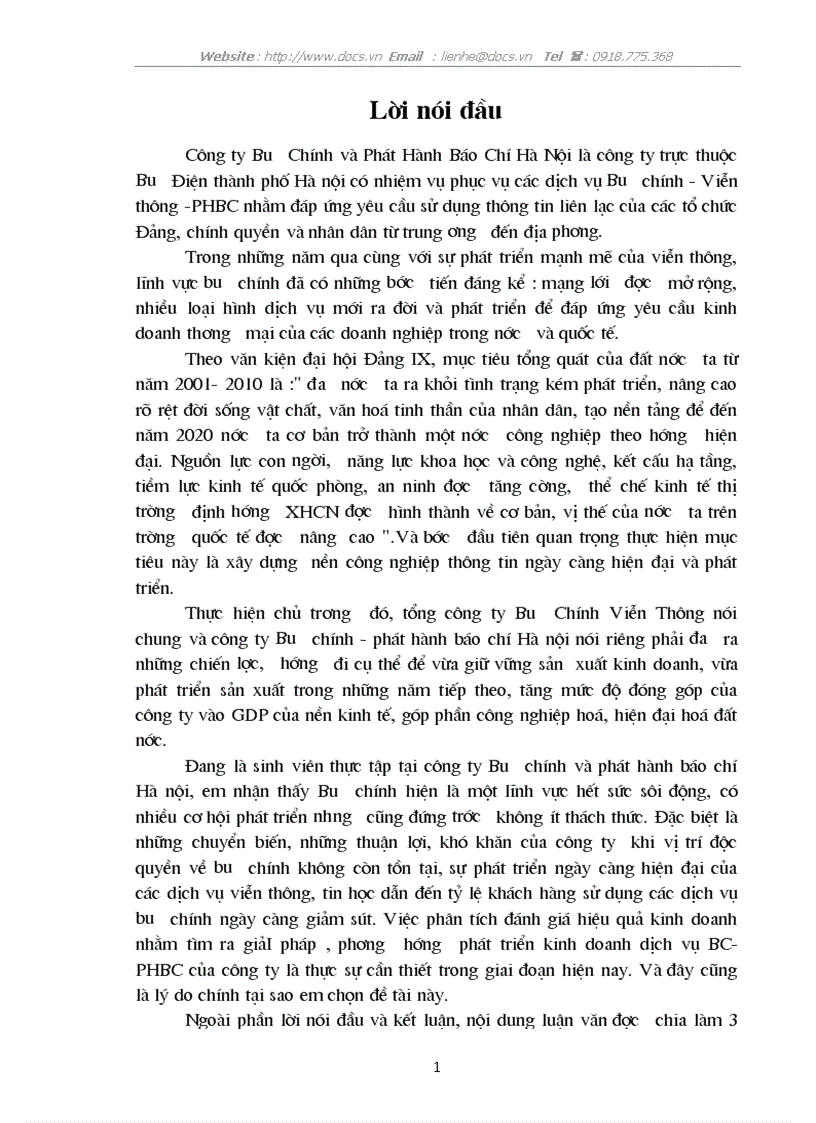 1số giải pháp cơ bản nhằm thực hiện chiến lược phát triển tại C ty Bưu chính phát hành báo chí Hà Nội đến năm 2010