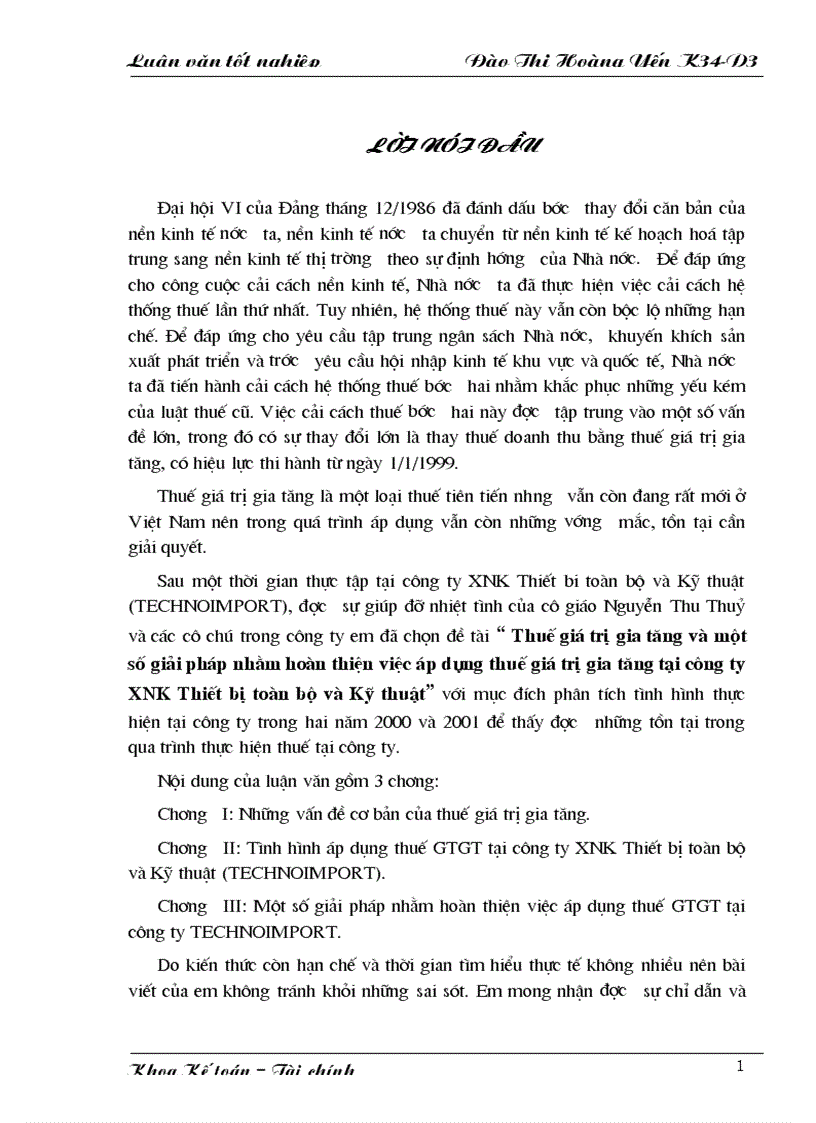 Thuế giá trị gia tăng và một số giải pháp nhằm hoàn thiện việc áp dụng thuế giá trị gia tăng tại công ty XNK Thiết bị toàn bộ và Kỹ thuật