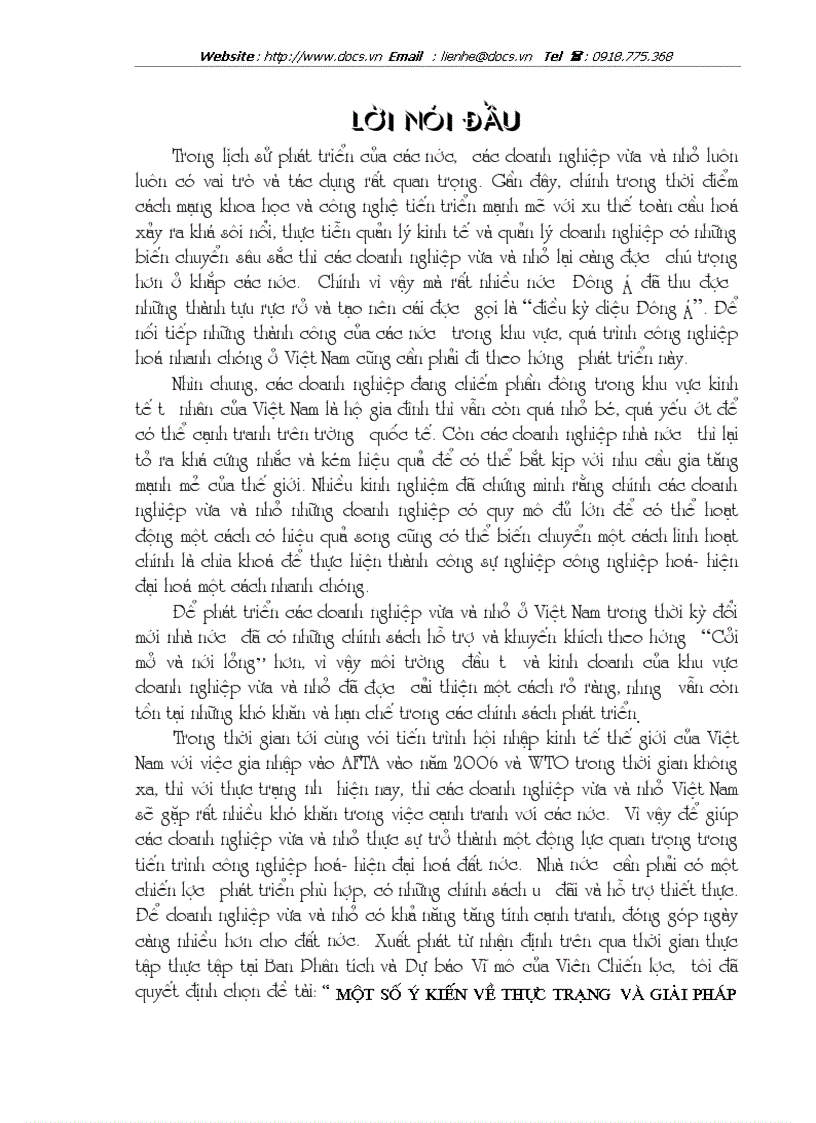 1số ý kiến về thực trạng giải pháp phát triển các DNV N ở VN trong thời kỳ CNH HĐH đất nước