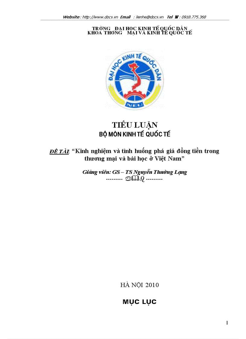 ĐỀ TÀI Kinh nghiệm và tình huống phá giá đồng tiền trong thương mại và bài học ở Việt Nam