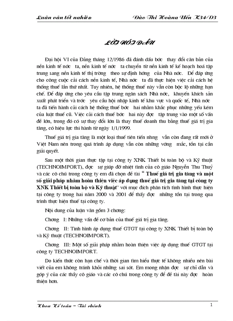 Thuế giá trị gia tăng và một số giải pháp nhằm hoàn thiện việc áp dụng thuế giá trị gia tăng tại công ty XNK Thiết bị toàn bộ và Kỹ thuật