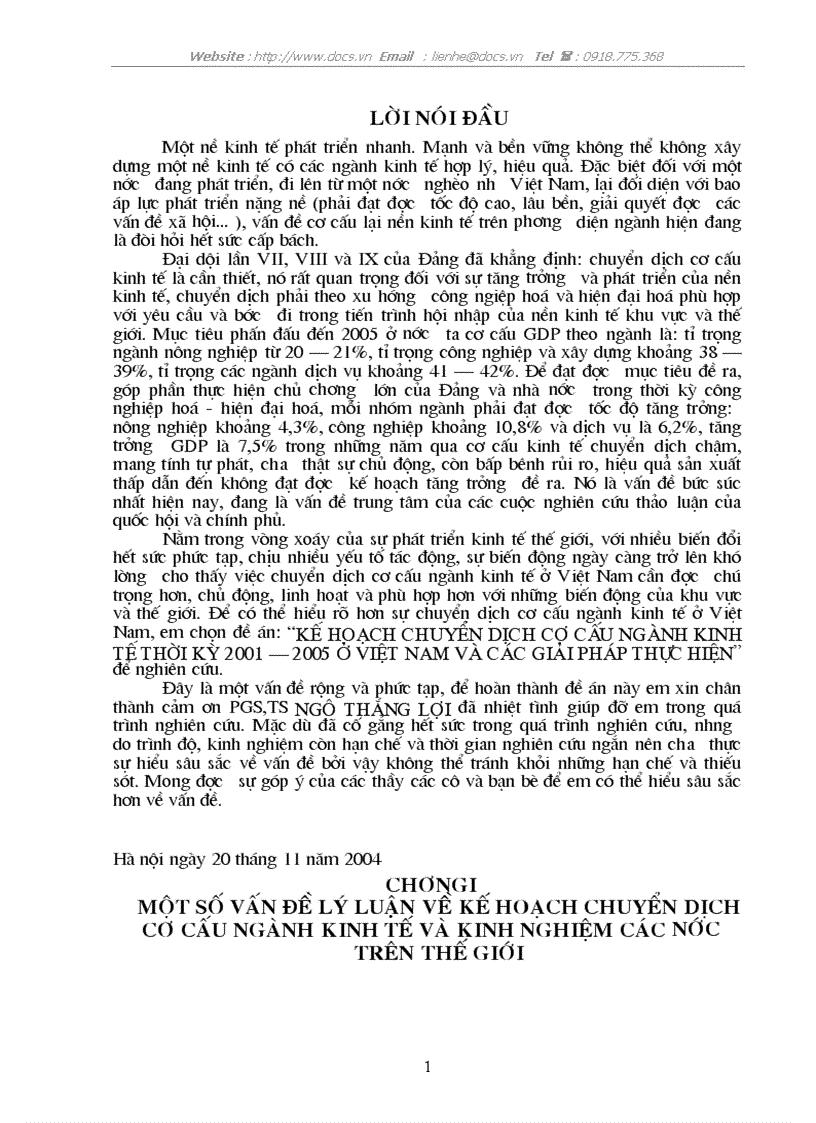 Kế hoạch chuyển dịch cơ cấu ngành kinh tế thời kỳ 2001 2005 ở việt nam và các giải pháp thực hiện