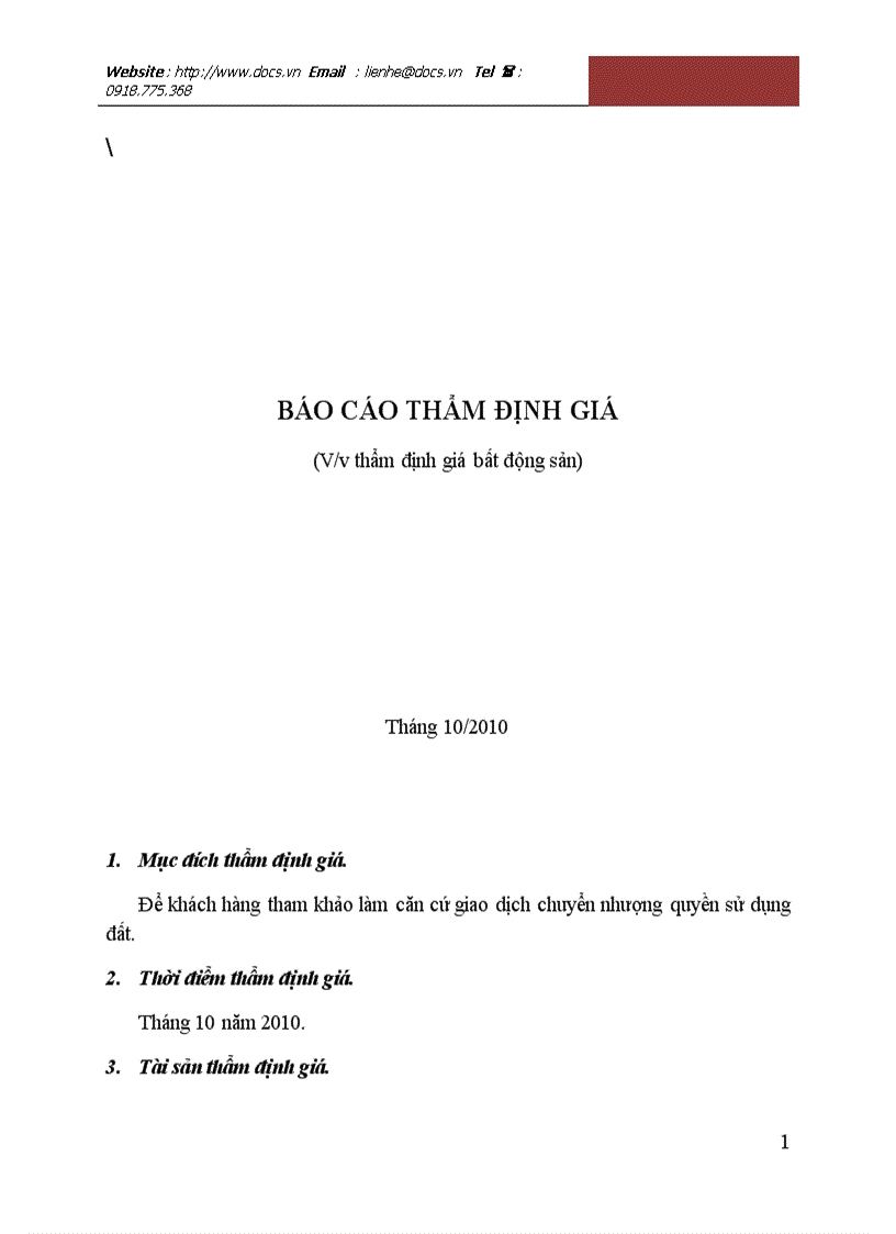 Báo cáo thẩm định giá