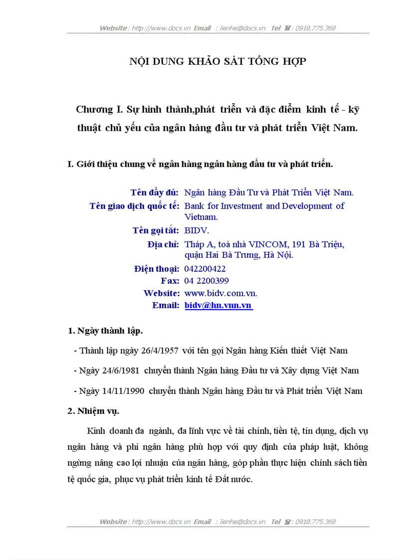 Báo cao tổng hợ pTại ngânhàng NHĐT PT BIDV Việt Nam