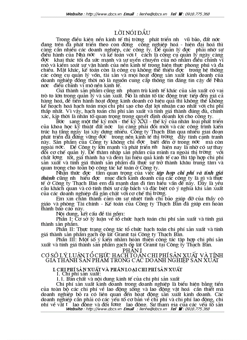 Tập hợp chi phí và tính giá thành Công ty Thạch Bàn
