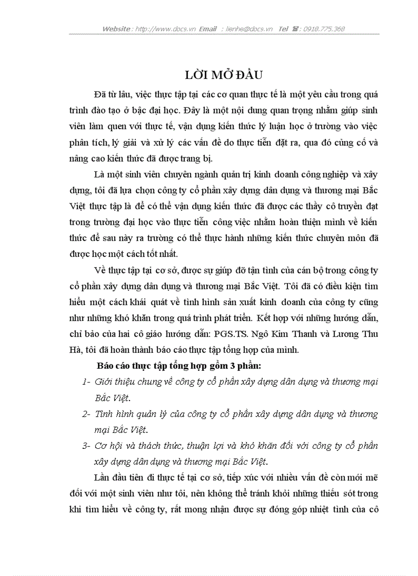 Báo cáo tổng hợp Tại Công ty CP xây dựng dân dụng và thương mại Bắc Việt