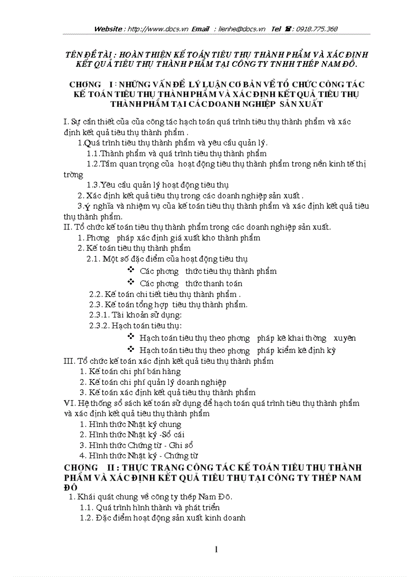 Hoàn thiện kế toán tiêu thụ thành phẩm và xác định kết quả tiêu thụ thành phẩm tại công ty tnhh thép nam đô