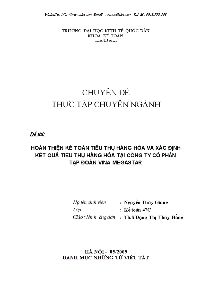 Hoàn thiện kế toán tiêu thụ hàng hóa và xác định kết quả tiêu thụ hàng hóa tại công ty cổ phần tập đoàn vina megastar