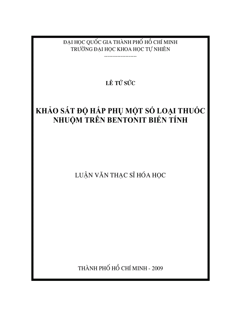 Khảo sát độ hấp phụ một số loại thuốc nhuộm trên bentonit biến tính