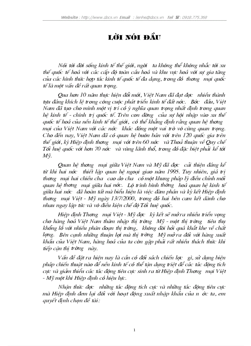 Hiệp định thương mại việt mỹ với vấn đề xuất khẩu hàng hoá của việt nam sang mỹ